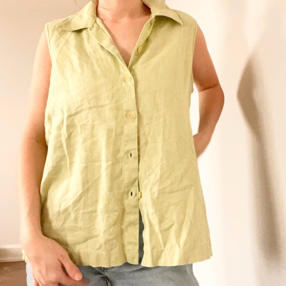 Vintage Jones New York Green Linen Button Tank - Picture 2 of 4